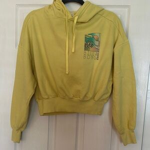 Billabong XS Pale Yellow Graphic Cropped Hoodie - beach vibes